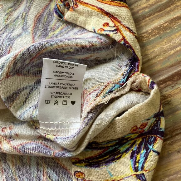 Blue Sky Linen Bamboo Button Up Women's Shirt Short Sleeve Blouse Floral - Picture 7 of 8